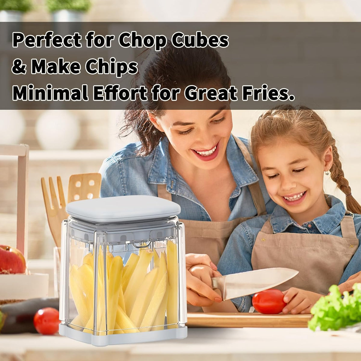 French Fry Cutter, Potato Onion Cutter, Professional Homestyle Vegetable Chopper Dicer, Great for Potatoes Carrots Cucumbers Zucchini Pepper (Fog Gray)