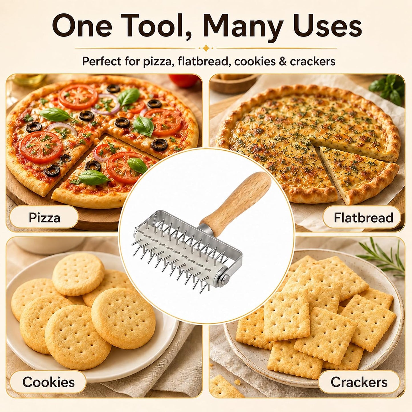 Pizza Dough Docker Roller Stainless Steel, Pin Puncher Dough Hole Maker, Docking Tool for Pizza Pie Cookie Pastry Bread
