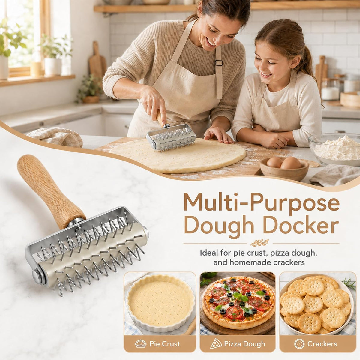 Pizza Dough Docker Roller Stainless Steel, Pin Puncher Dough Hole Maker, Docking Tool for Pizza Pie Cookie Pastry Bread