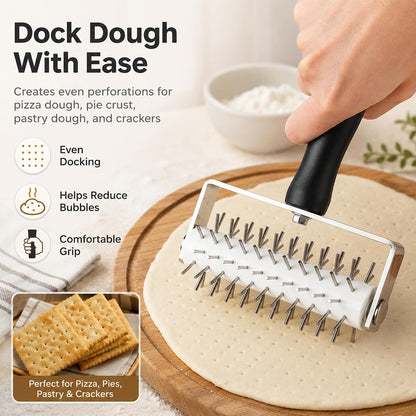 Pizza Dough Docker Roller Stainless Steel, Pin Puncher Dough Hole Maker, Docking Tool for Pizza Pie Cookie Pastry Bread
