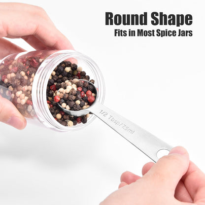 18/8 Stainless Steel Measuring Spoons with Engraved Metric (Set of 5) | Heavy Duty Teaspoons Tablespoons with US Measurements, Metal Measure Spoon for Dry and Liquid Ingredients, Dishwasher Safe