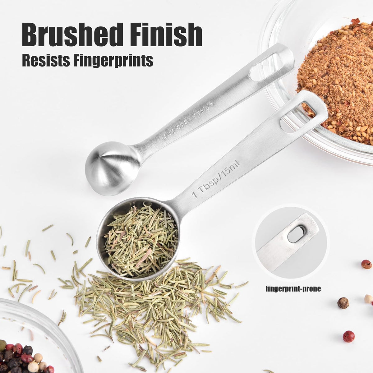 18/8 Stainless Steel Measuring Spoons with Engraved Metric (Set of 5) | Heavy Duty Teaspoons Tablespoons with US Measurements, Metal Measure Spoon for Dry and Liquid Ingredients, Dishwasher Safe