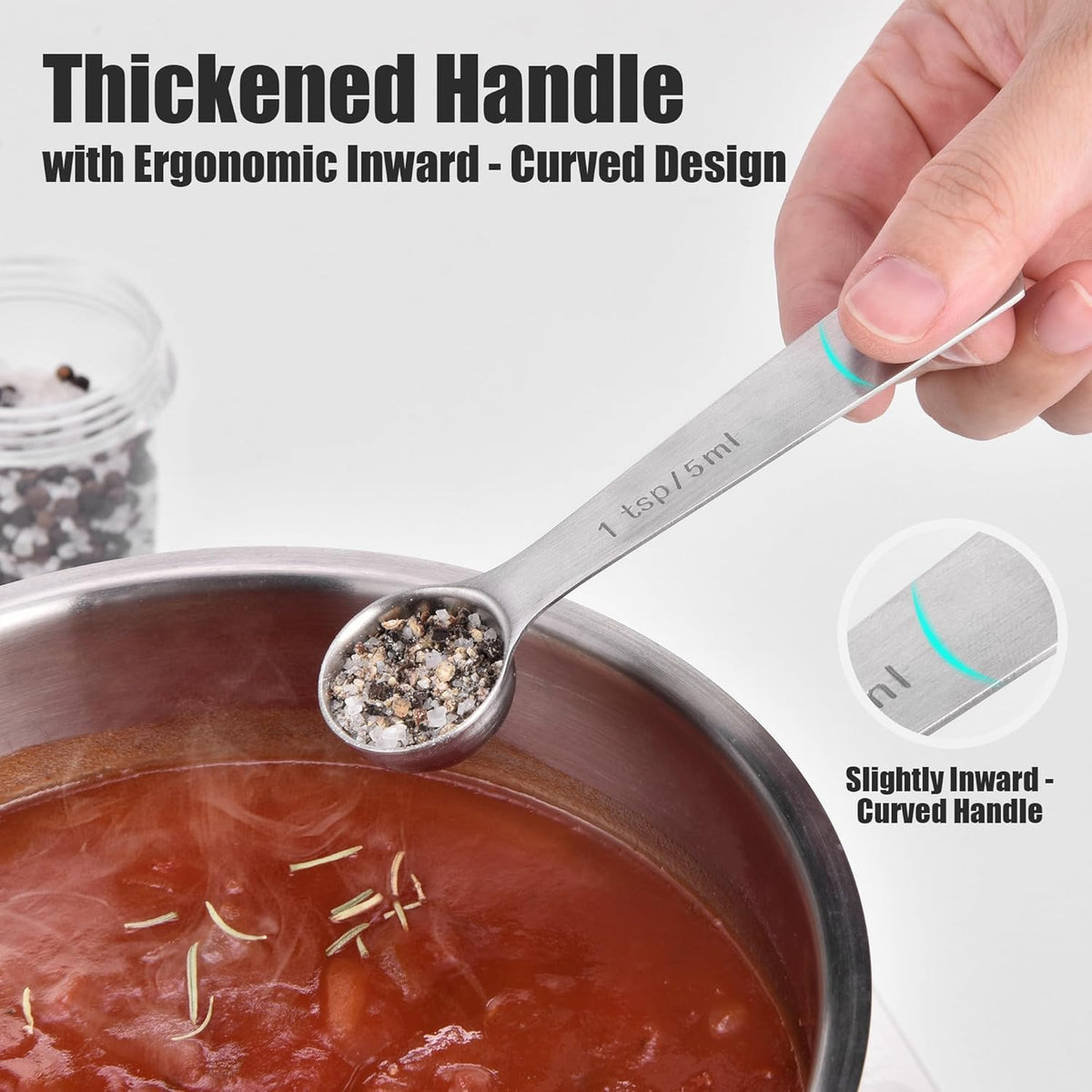 18/8 Stainless Steel Measuring Spoons with Engraved Metric (Set of 5) | Heavy Duty Teaspoons Tablespoons with US Measurements, Metal Measure Spoon for Dry and Liquid Ingredients, Dishwasher Safe