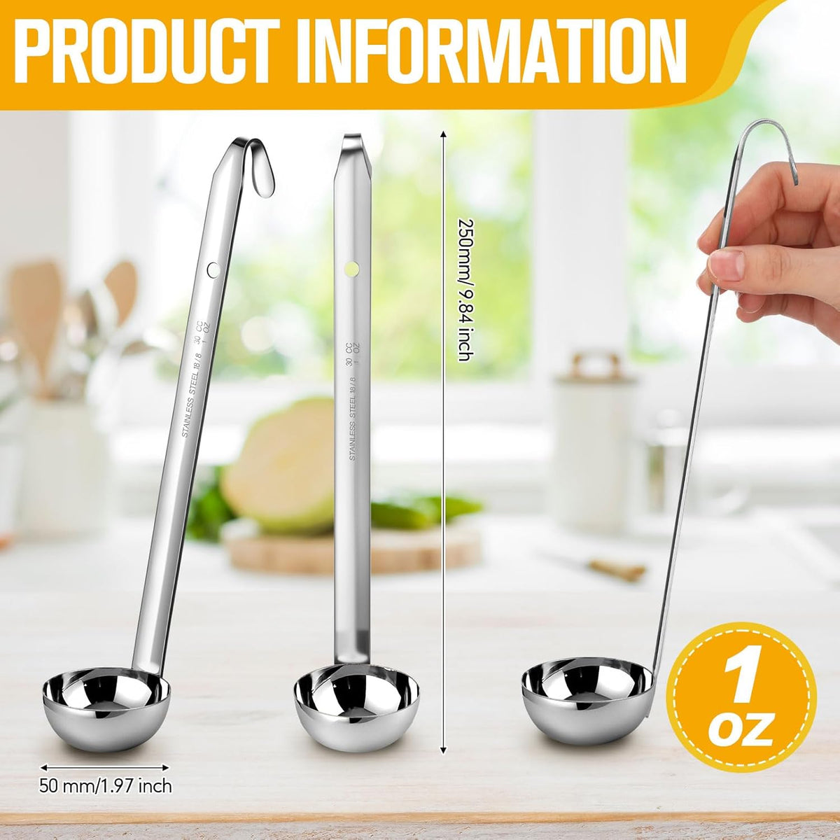 Stainless Steel Ladle Soup Handle Ladle with Pouring Rim for Kitchen Cooking Soup Sauce