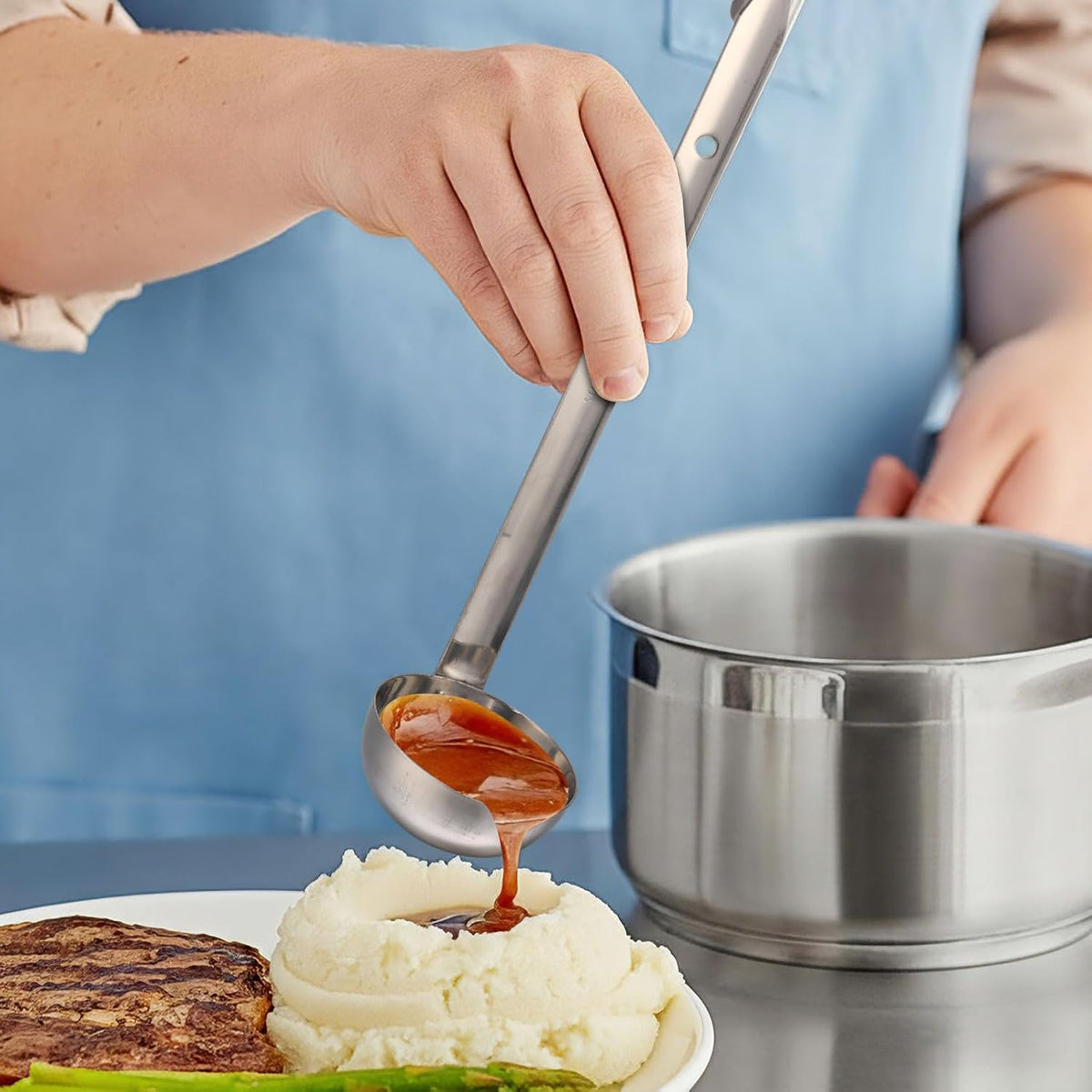 Stainless Steel Ladle Soup Handle Ladle with Pouring Rim for Kitchen Cooking Soup Sauce