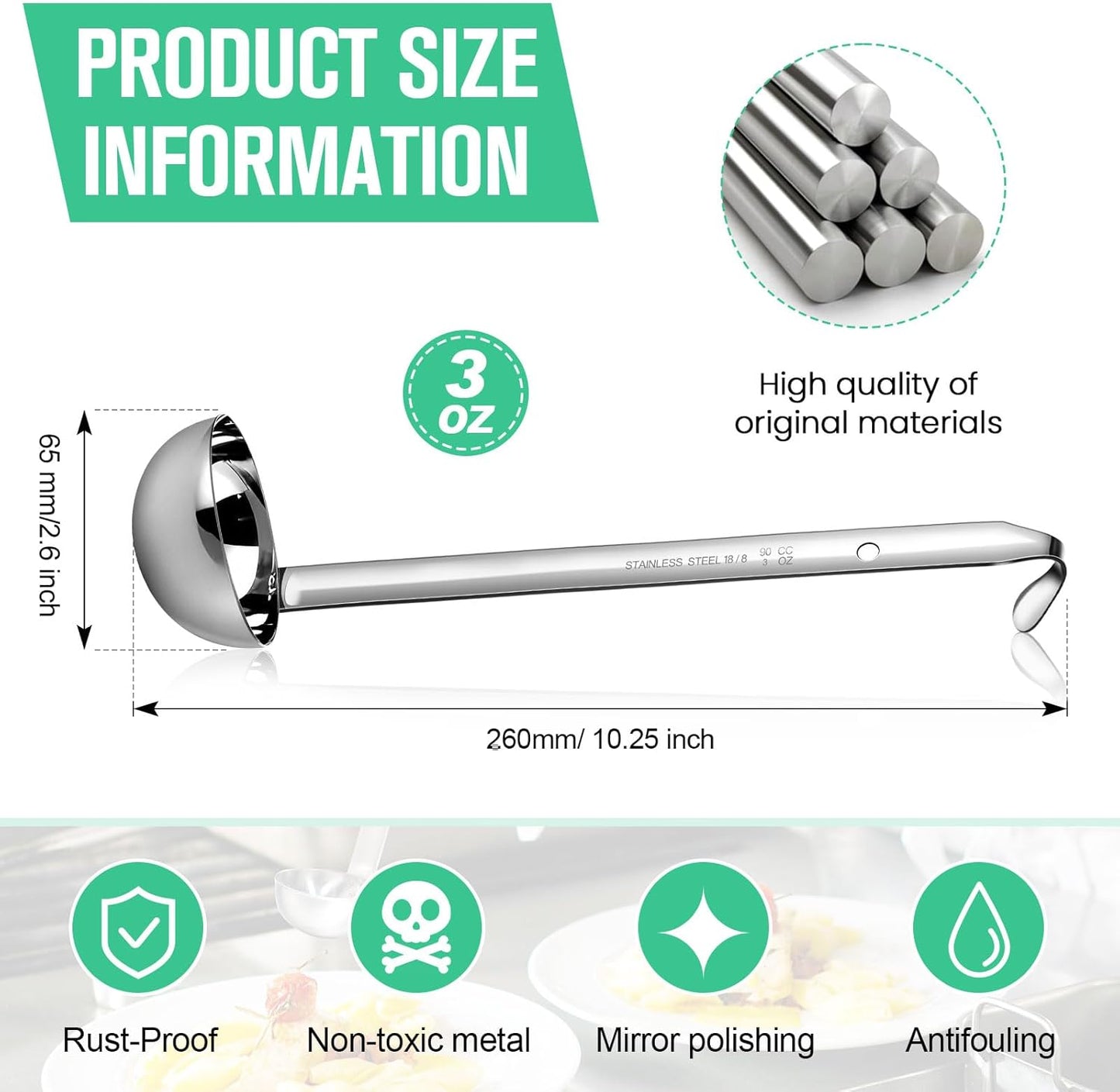 Stainless Steel Ladle Soup Handle Ladle with Pouring Rim for Kitchen Cooking Soup Sauce
