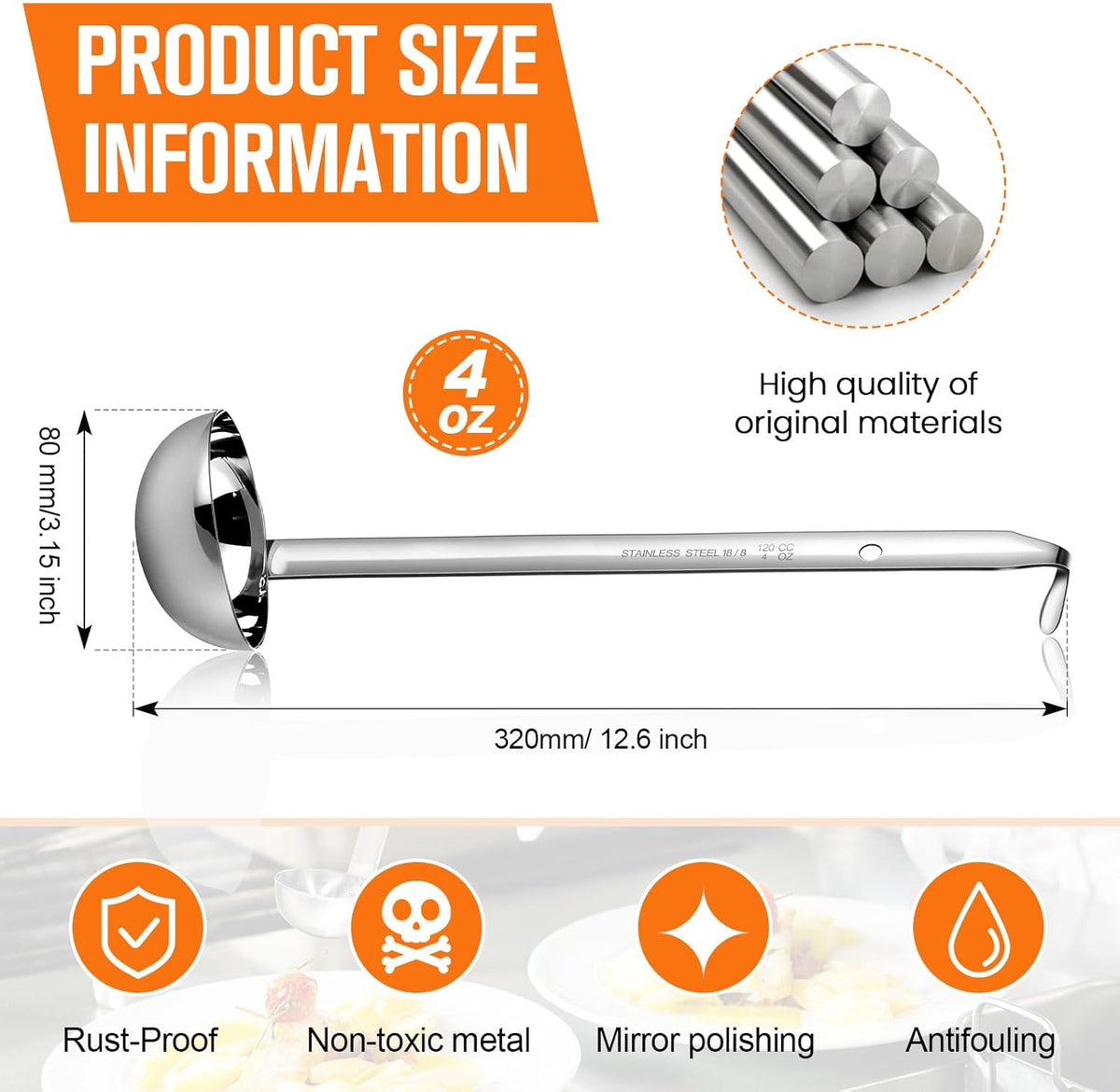 Stainless Steel Ladle Soup Handle Ladle with Pouring Rim for Kitchen Cooking Soup Sauce