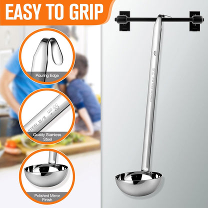 Stainless Steel Ladle Soup Handle Ladle with Pouring Rim for Kitchen Cooking Soup Sauce