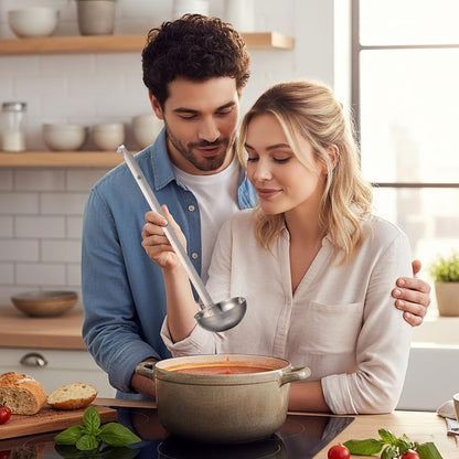 Stainless Steel Ladle Soup Handle Ladle with Pouring Rim for Kitchen Cooking Soup Sauce