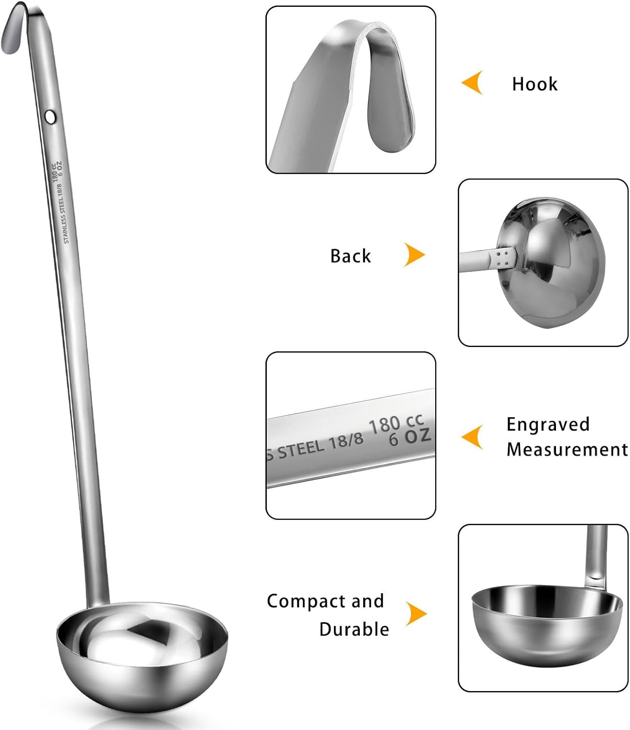 Stainless Steel Ladle Soup Handle Ladle with Pouring Rim for Kitchen Cooking Soup Sauce