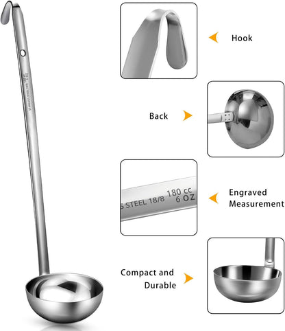 Stainless Steel Ladle Soup Handle Ladle with Pouring Rim for Kitchen Cooking Soup Sauce