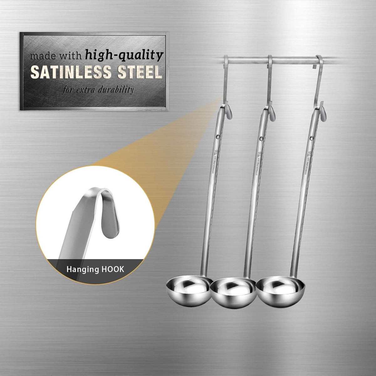 Stainless Steel Ladle Soup Handle Ladle with Pouring Rim for Kitchen Cooking Soup Sauce