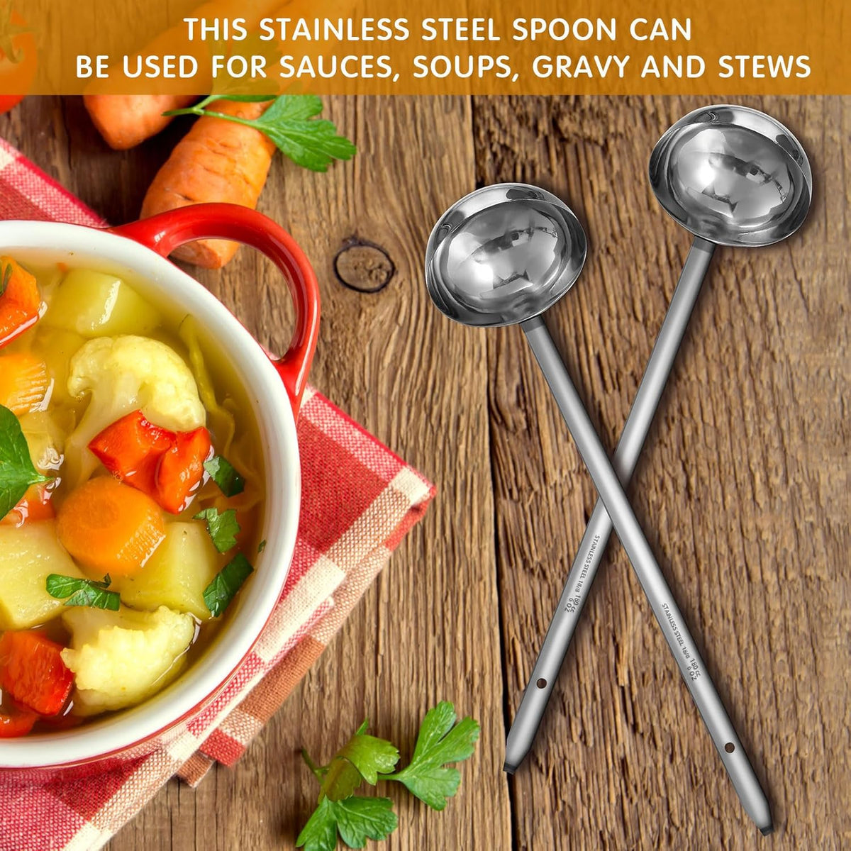 Stainless Steel Ladle Soup Handle Ladle with Pouring Rim for Kitchen Cooking Soup Sauce