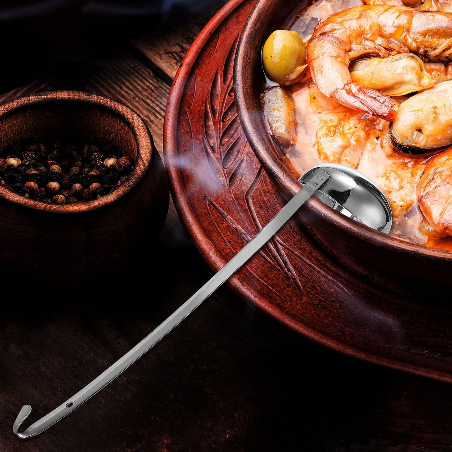 Stainless Steel Ladle Soup Handle Ladle with Pouring Rim for Kitchen Cooking Soup Sauce