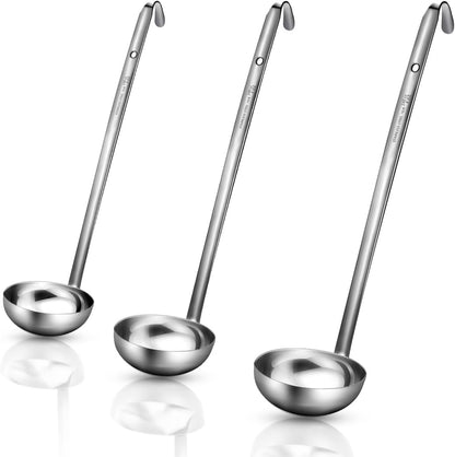 Stainless Steel Ladle Soup Handle Ladle with Pouring Rim for Kitchen Cooking Soup Sauce