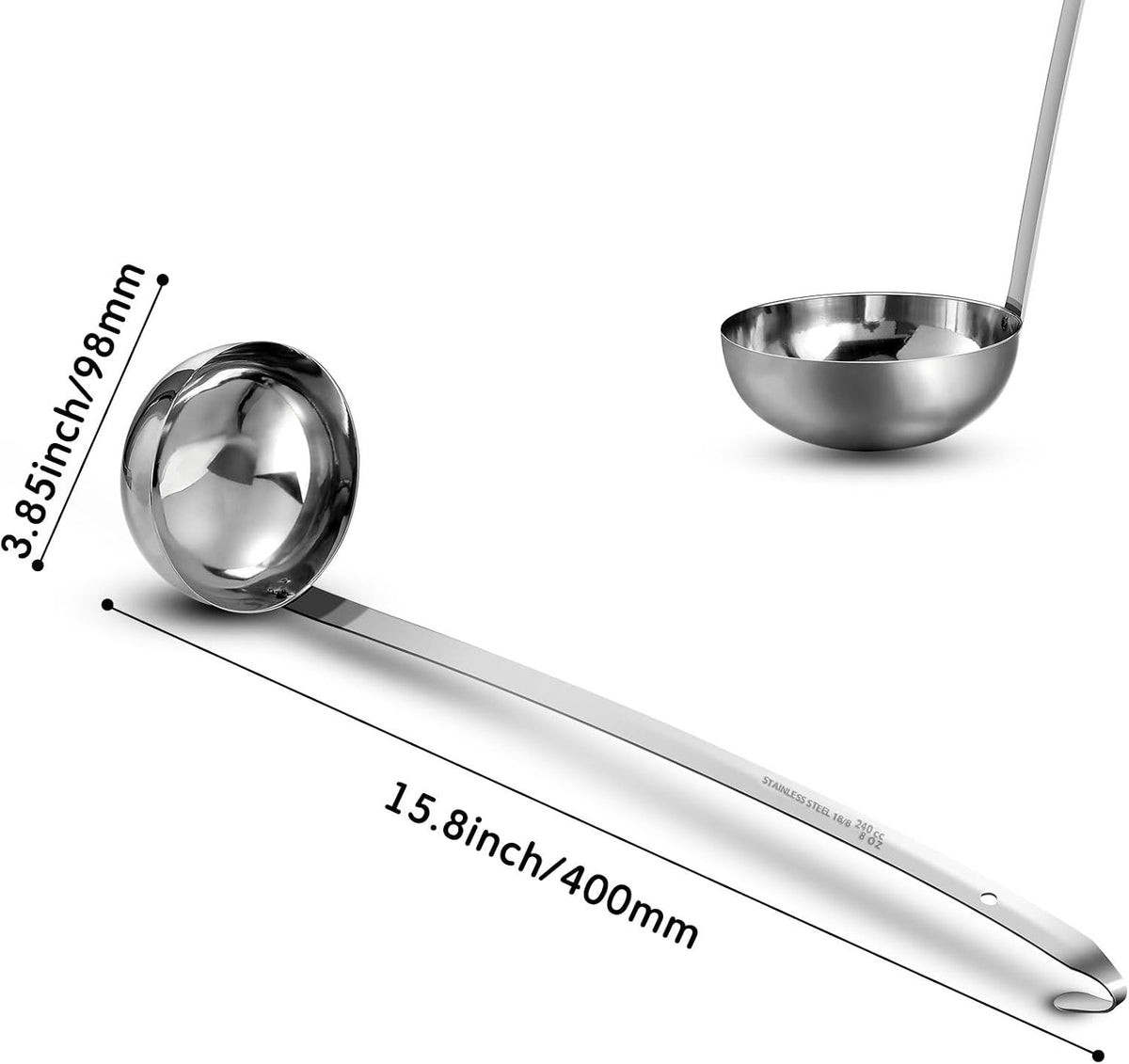 Stainless Steel Ladle Soup Handle Ladle with Pouring Rim for Kitchen Cooking Soup Sauce