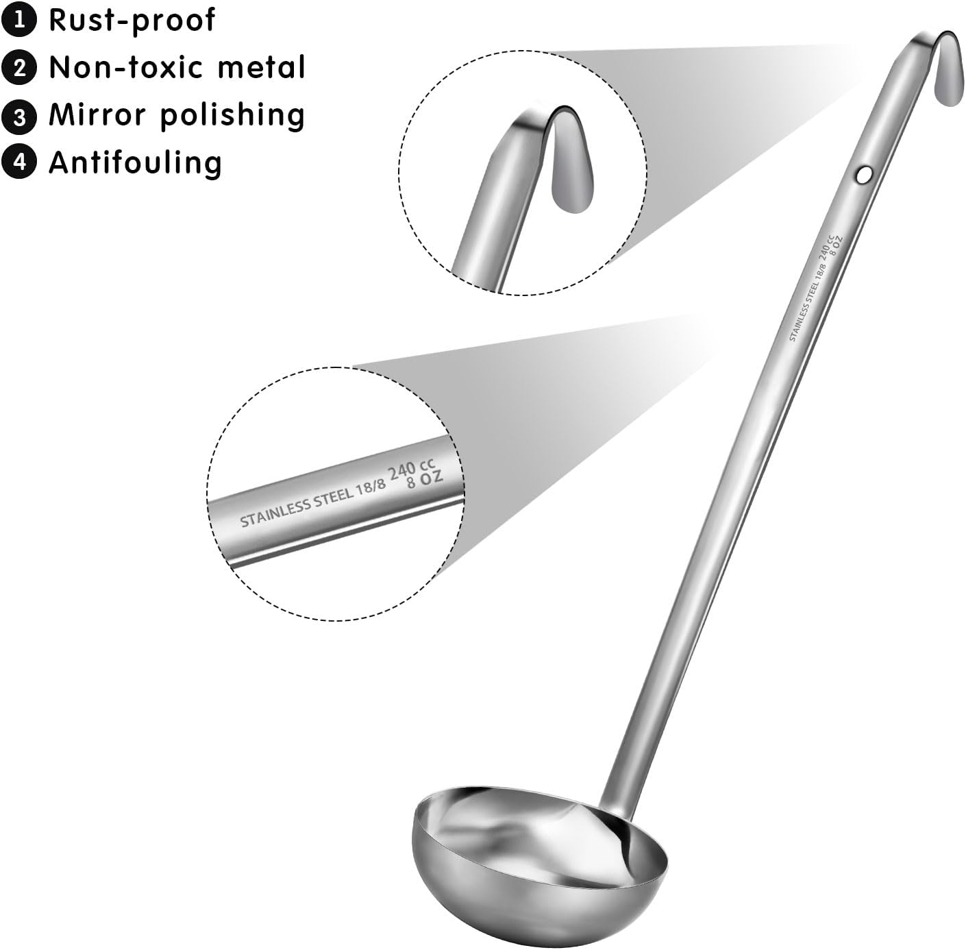Stainless Steel Ladle Soup Handle Ladle with Pouring Rim for Kitchen Cooking Soup Sauce
