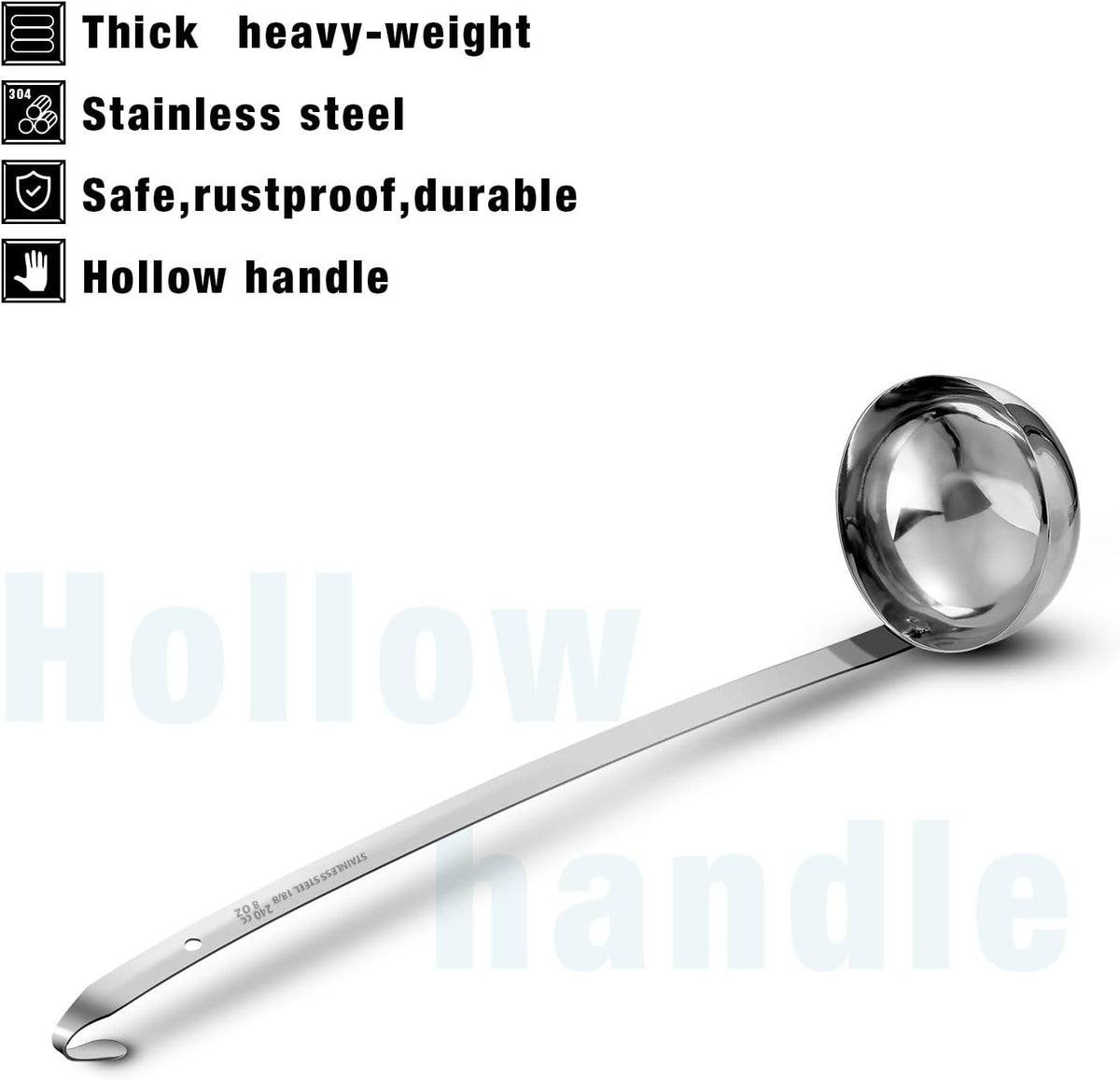 Stainless Steel Ladle Soup Handle Ladle with Pouring Rim for Kitchen Cooking Soup Sauce