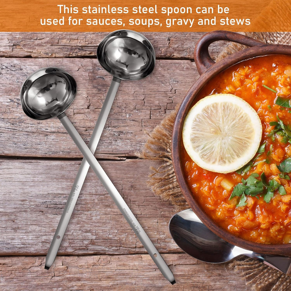 Stainless Steel Ladle Soup Handle Ladle with Pouring Rim for Kitchen Cooking Soup Sauce