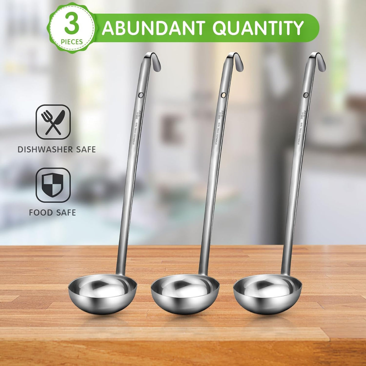 Stainless Steel Ladle Soup Handle Ladle with Pouring Rim for Kitchen Cooking Soup Sauce
