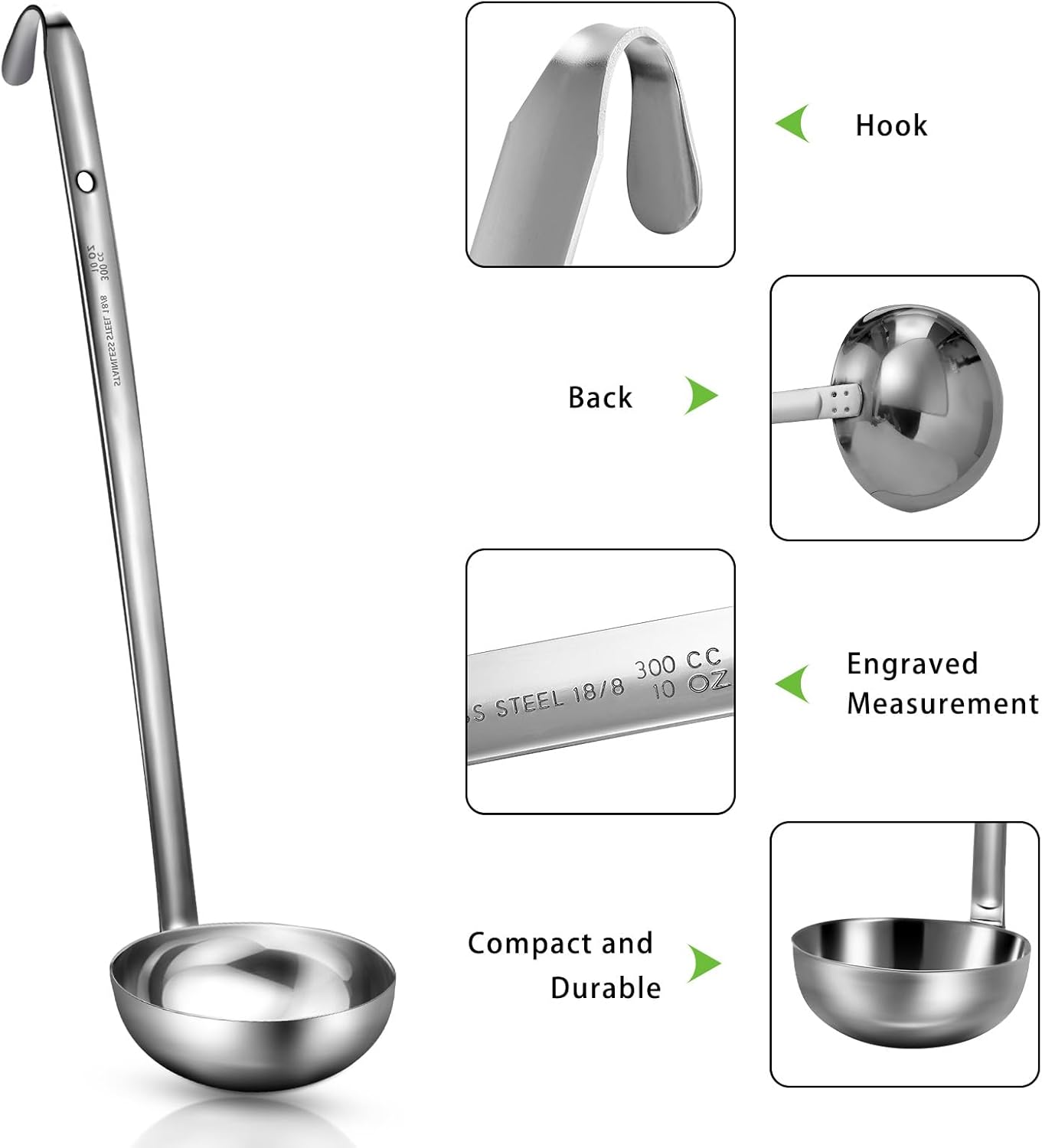 Stainless Steel Ladle Soup Handle Ladle with Pouring Rim for Kitchen Cooking Soup Sauce