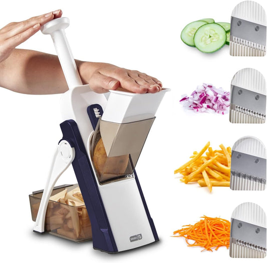 Safe Slice Mandoline for Vegetables, Meal Prep & More with 30+ Presets & Thickness Adjuster, Midnight Navy