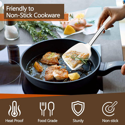 Black Kitchen Cooking Utensil Set of 4, Slicone Head & Steel Body | Silicone Solid Spatulas Slotted Spoons Turners for Non-stick Cookware Flipping Mixing, Heat-proof