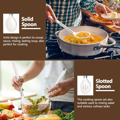 Black Kitchen Cooking Utensil Set of 4, Slicone Head & Steel Body | Silicone Solid Spatulas Slotted Spoons Turners for Non-stick Cookware Flipping Mixing, Heat-proof