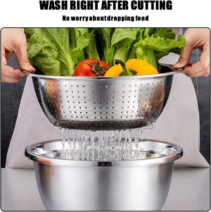 3 in 1 Stainless Steel Grater Shredder Slicer with Colander Drain Basin Bowl for Vegetables Fruits Salad as Washing Basket in Kitchen