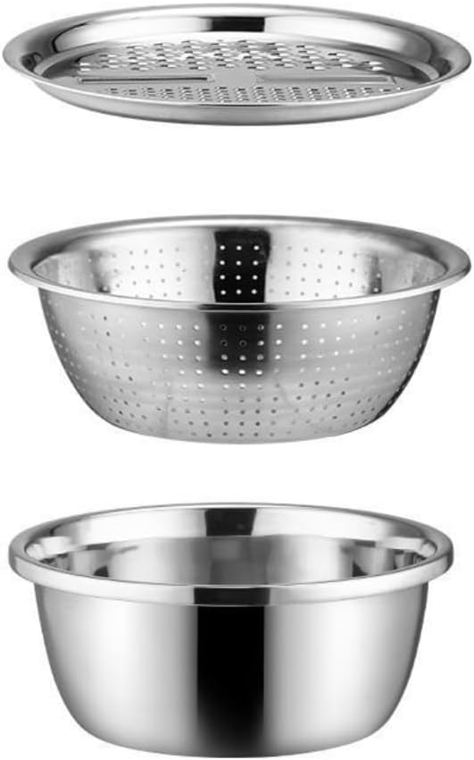 3 in 1 Stainless Steel Grater Shredder Slicer with Colander Drain Basin Bowl for Vegetables Fruits Salad as Washing Basket in Kitchen