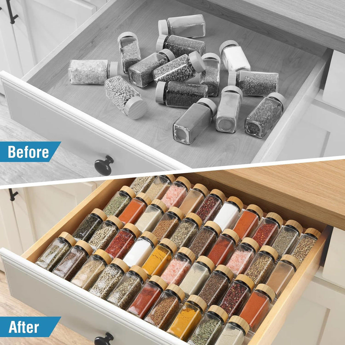 Spice Drawer Organizer 4 Tier, Acrylic Seasoning Organizer Rack, Small | Clear Spice Rack Tray, Kitchen Seasoning Jars Drawers Insert (Jars Not Included/ Expandable From 9" to 18")
