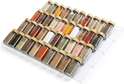 Spice Drawer Organizer 4 Tier, Acrylic Seasoning Organizer Rack, Small | Clear Spice Rack Tray, Kitchen Seasoning Jars Drawers Insert (Jars Not Included/ Expandable From 9" to 18")