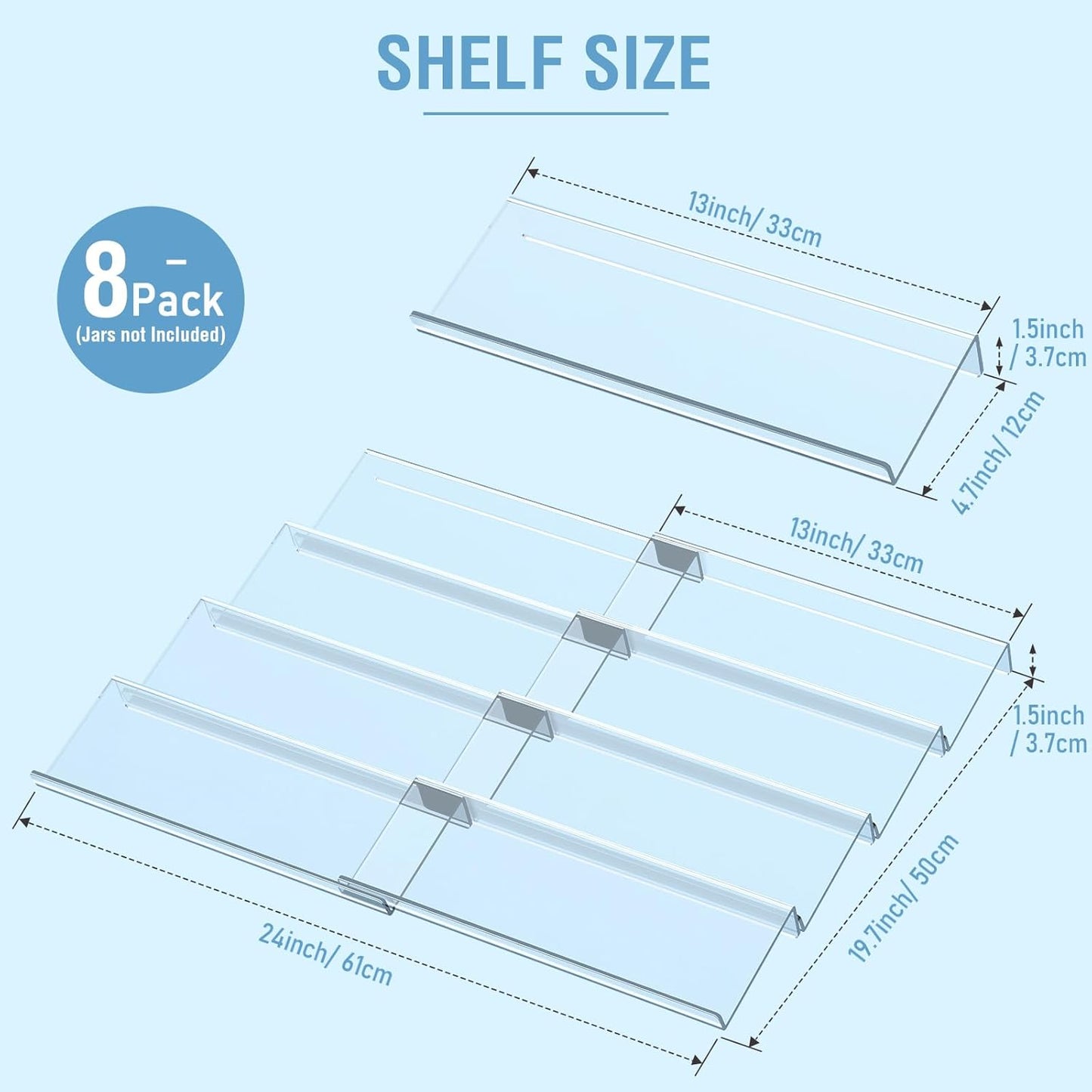 Spice Drawer Organizer 4 Tier, Acrylic Seasoning Organizer Rack, Small | Clear Spice Rack Tray, Kitchen Seasoning Jars Drawers Insert (Jars Not Included/ Expandable From 9" to 18")