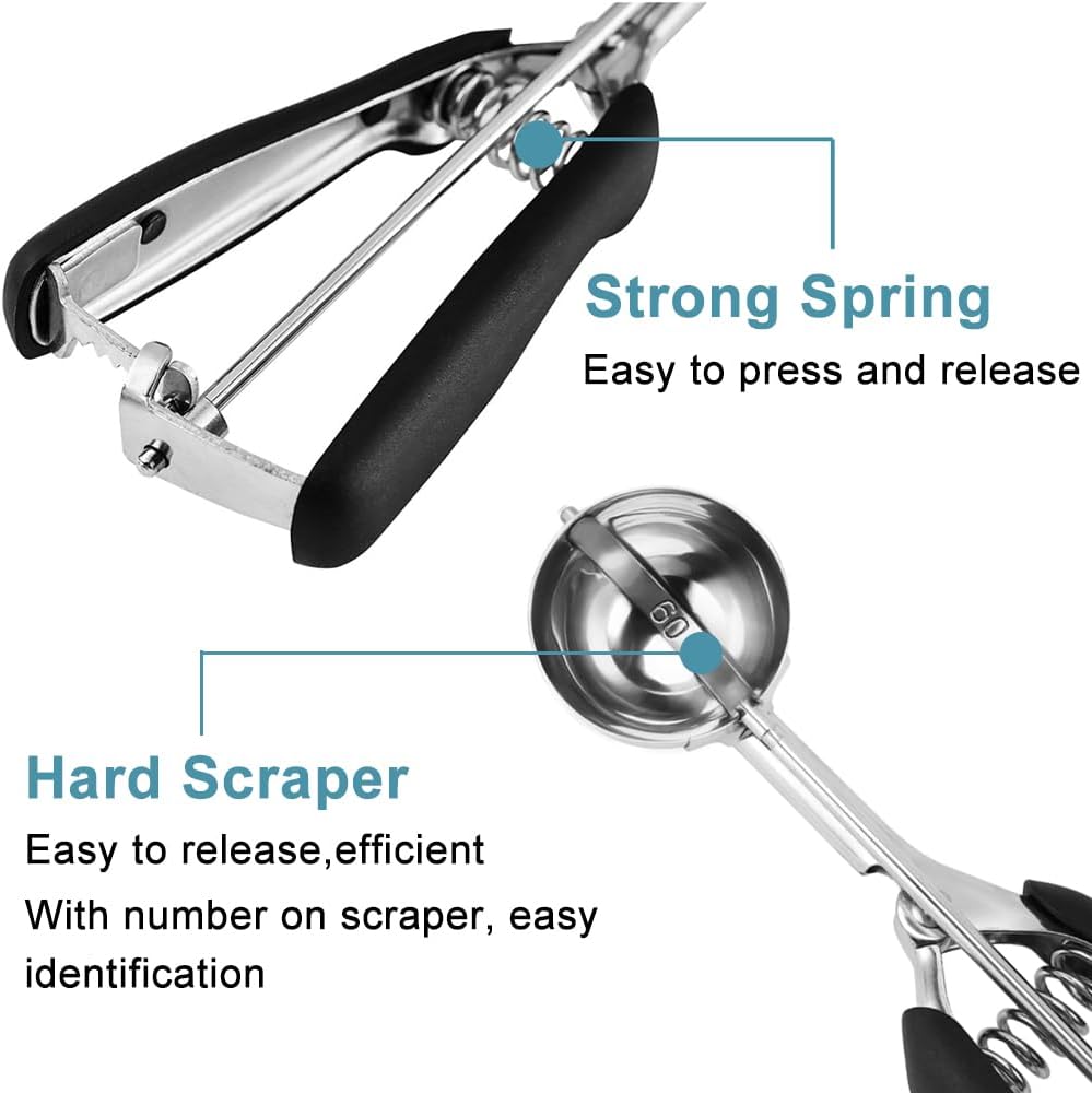 Cookie Scoop Set, Include 1 Tbsp/2 Tbsp/3 Tbsp, Cookie Dough Scoop, Cookie Scoops for Baking Set of 3, 18/8 Stainless Steel, Good Grip, Non-Slip, For Cookies Cupcake Muffin Ice Cream waffle