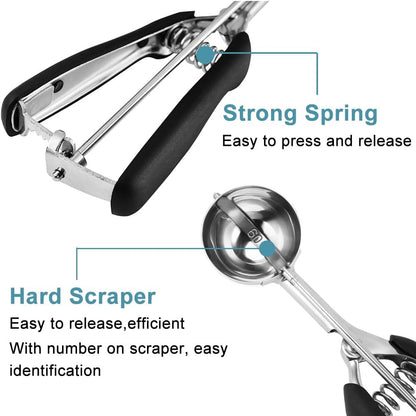 Cookie Scoop Set, Include 1 Tbsp/2 Tbsp/3 Tbsp, Cookie Dough Scoop, Cookie Scoops for Baking Set of 3, 18/8 Stainless Steel, Good Grip, Non-Slip, For Cookies Cupcake Muffin Ice Cream waffle