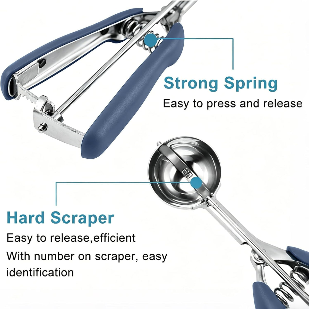 Cookie Scoop Set, Include 1 Tbsp/2 Tbsp/3 Tbsp, Cookie Dough Scoop, Cookie Scoops for Baking Set of 3, 18/8 Stainless Steel, Good Grip, Non-Slip, For Cookies Cupcake Muffin Ice Cream waffle