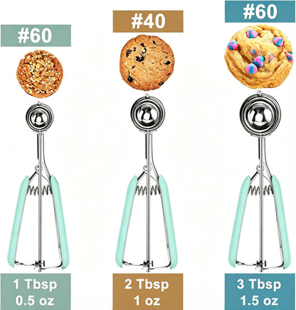 Cookie Scoop Set, Include 1 Tbsp/2 Tbsp/3 Tbsp, Cookie Dough Scoop, Cookie Scoops for Baking Set of 3, 18/8 Stainless Steel, Good Grip, Non-Slip, For Cookies Cupcake Muffin Ice Cream waffle