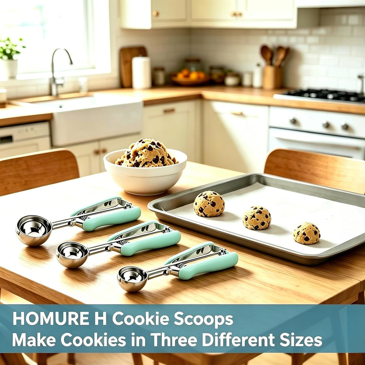 Cookie Scoop Set, Include 1 Tbsp/2 Tbsp/3 Tbsp, Cookie Dough Scoop, Cookie Scoops for Baking Set of 3, 18/8 Stainless Steel, Good Grip, Non-Slip, For Cookies Cupcake Muffin Ice Cream waffle