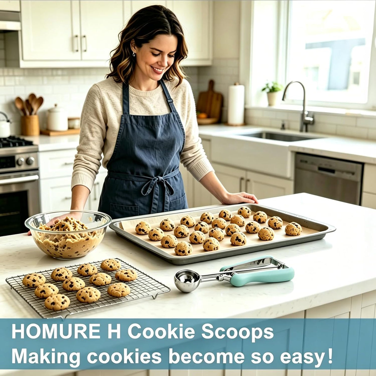 Cookie Scoop Set, Include 1 Tbsp/2 Tbsp/3 Tbsp, Cookie Dough Scoop, Cookie Scoops for Baking Set of 3, 18/8 Stainless Steel, Good Grip, Non-Slip, For Cookies Cupcake Muffin Ice Cream waffle