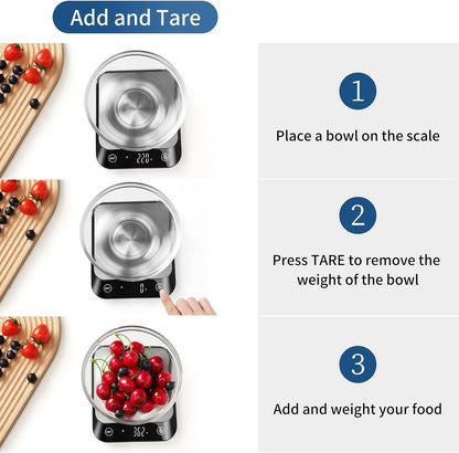 22lb Digital Food Kitchen Scale, High Accuracy Assured by Weighing Professional Factory Since 2001, Weight Loss, Baking and Cooking, LED Display, Batteries Included, Black