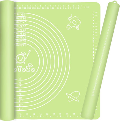 Rolling Pin Silicone Baking Pastry Mat Set,Pizza Dough Roller Baking Mat for Rolling Dough Non Slip Extra Large with Measure,Kitchen Counter Mat for Pie,Crust,Cookies,Bread,Pastries,Pasta, 15.7" x 24"