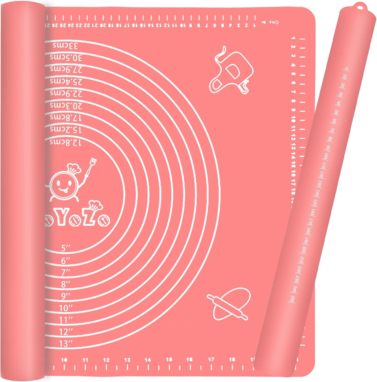 Rolling Pin Silicone Baking Pastry Mat Set,Pizza Dough Roller Baking Mat for Rolling Dough Non Slip Extra Large with Measure,Kitchen Counter Mat for Pie,Crust,Cookies,Bread,Pastries,Pasta, 15.7" x 24"