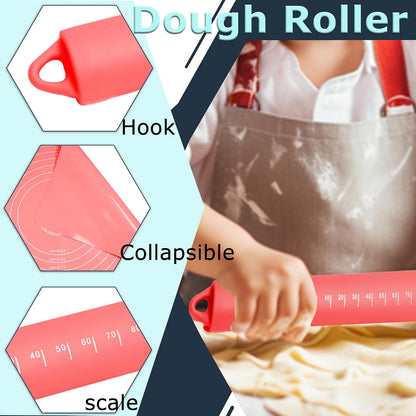 Rolling Pin Silicone Baking Pastry Mat Set,Pizza Dough Roller Baking Mat for Rolling Dough Non Slip Extra Large with Measure,Kitchen Counter Mat for Pie,Crust,Cookies,Bread,Pastries,Pasta, 15.7" x 24"