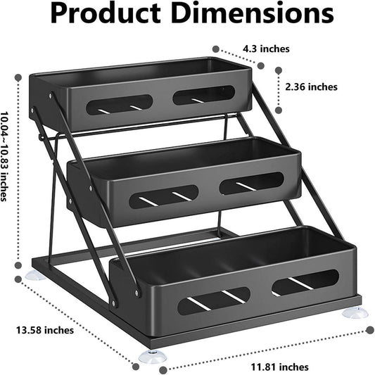 3 Tier Foldable Spice Rack, Black | Iron, For Countertop, Kitchen Seasoning Organizer, For Cabinet