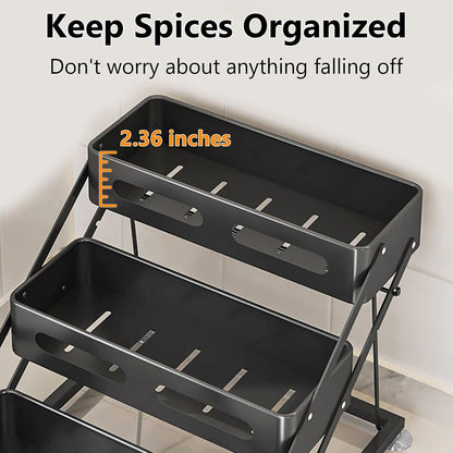 3 Tier Foldable Spice Rack, Black | Iron, For Countertop, Kitchen Seasoning Organizer, For Cabinet