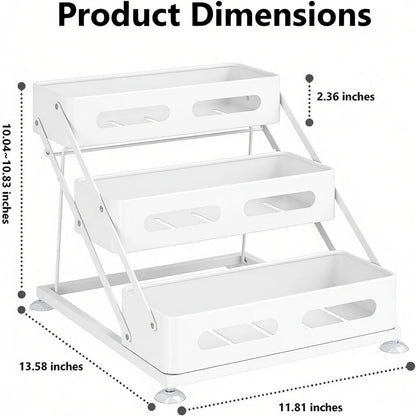 3 Tier Foldable Spice Rack, Black | Iron, For Countertop, Kitchen Seasoning Organizer, For Cabinet