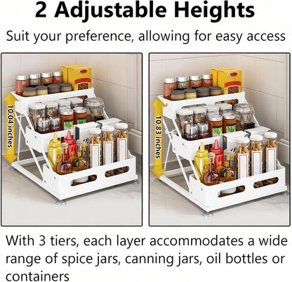 3 Tier Foldable Spice Rack, Black | Iron, For Countertop, Kitchen Seasoning Organizer, For Cabinet