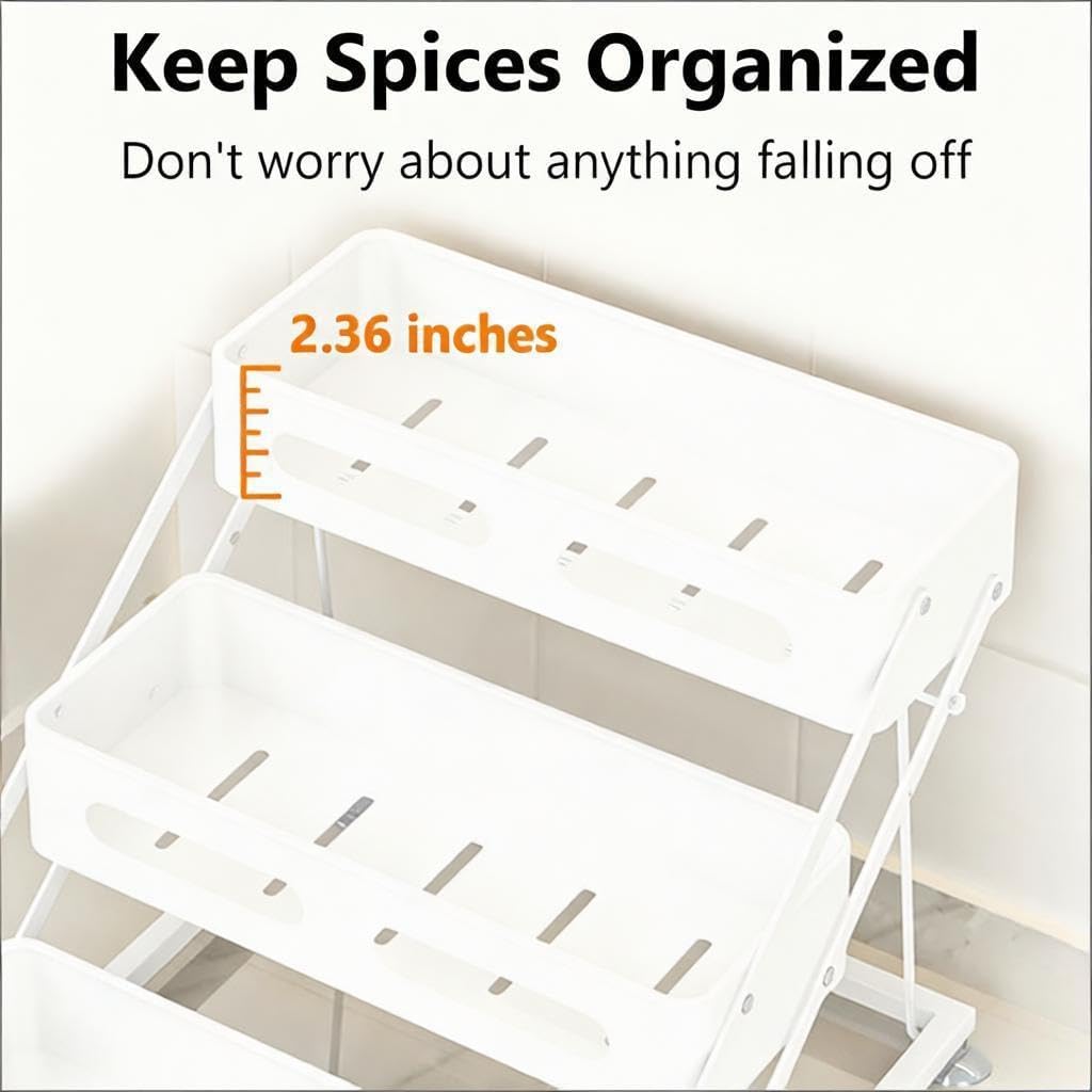 3 Tier Foldable Spice Rack, Black | Iron, For Countertop, Kitchen Seasoning Organizer, For Cabinet