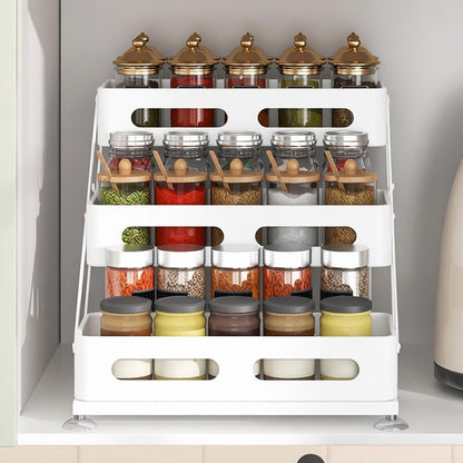 3 Tier Foldable Spice Rack, Black | Iron, For Countertop, Kitchen Seasoning Organizer, For Cabinet