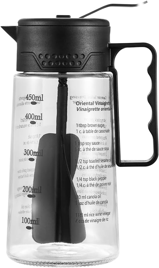 Salad Dressing Shaker Glass Homemade Salad Dressing Bottle Salad Mixer/Container with Pour Spout & Recipes， Leak-Proof, BPA-free, Easy Press Lid for One-Handed Operation